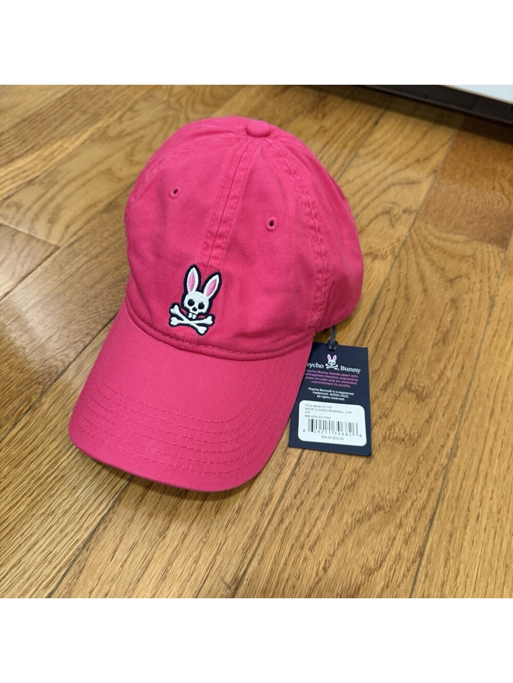 Psycho Bunny Men’s Azalea Pink Dad Cap Adjustable Strapback Embroidered Skull
